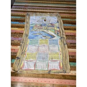 1973 Vintage Tea Towel Calendar Boats Kitchen LINEN Wall Decor FLAWS HOLES